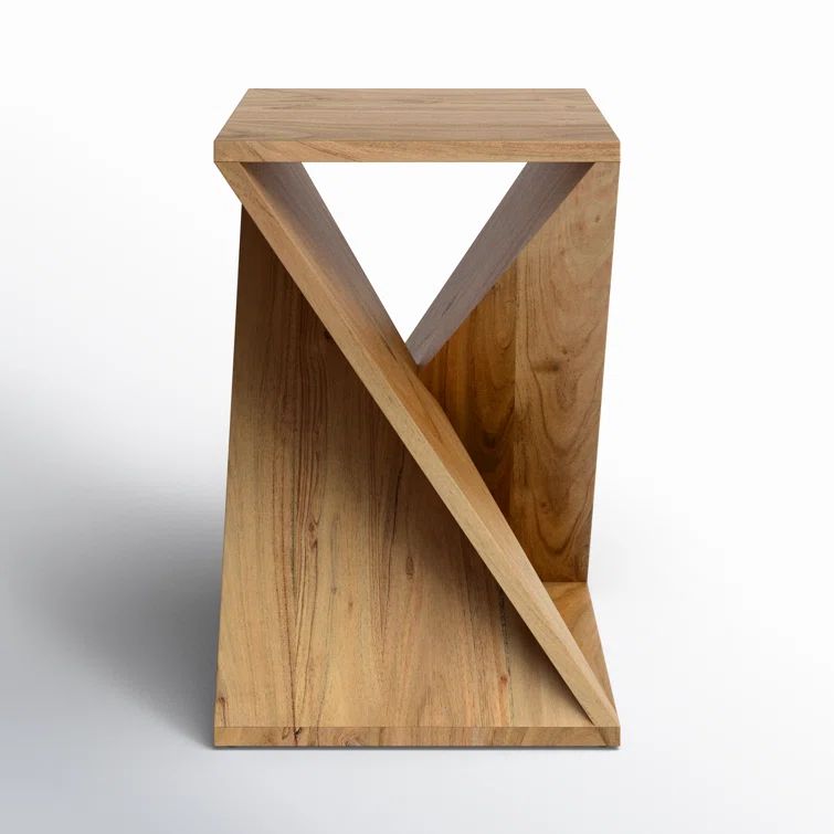 Transitional Amber Solid Wood and Metal 16" Square End Table