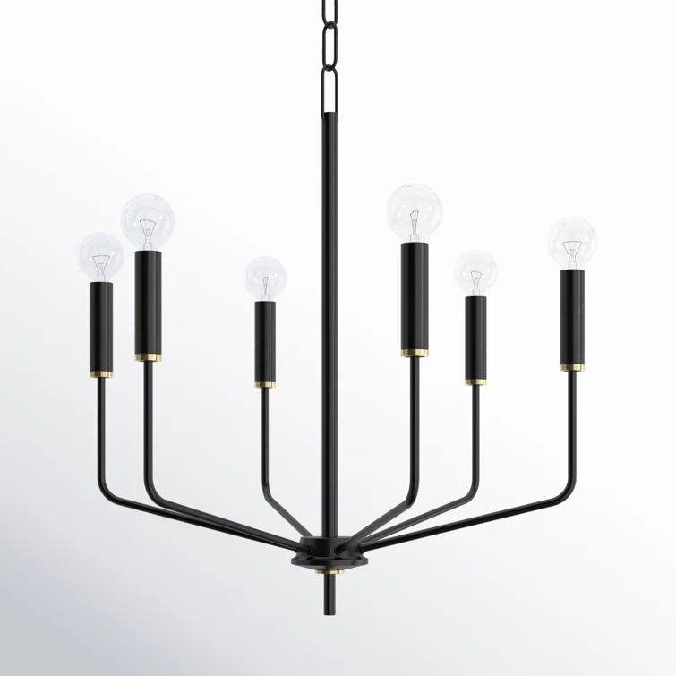 Aged Brass and Black Metal 6-Light Candle Style Chandelier