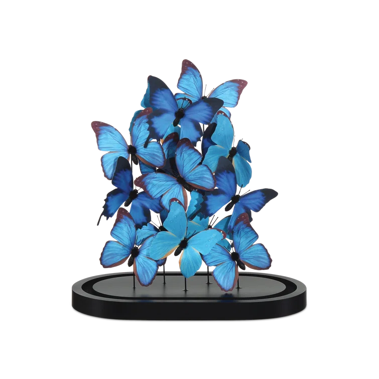 Large Blue and Black Butterfly Wood Base Sculpture