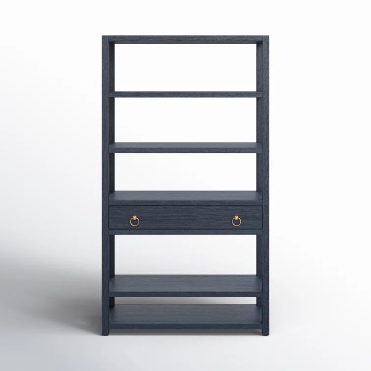 Elin Navy Blue and Gold Tall Modern Bookcase with Storage Drawer