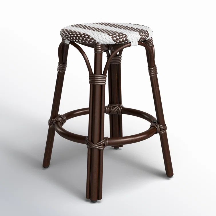 Coastal Bistro Dark Brown Rattan Counter Stool with White Stripes