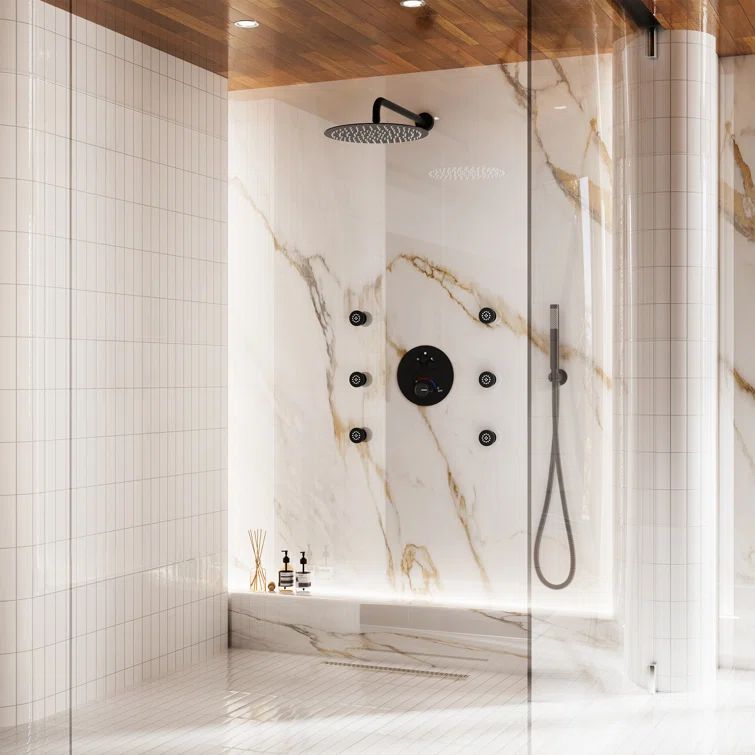 Large Matte Black Dual Rainfall Shower System with 6 Body Jets