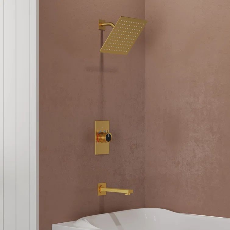 Brushed Gold Wall-Mounted Rain Shower and Tub Faucet Set