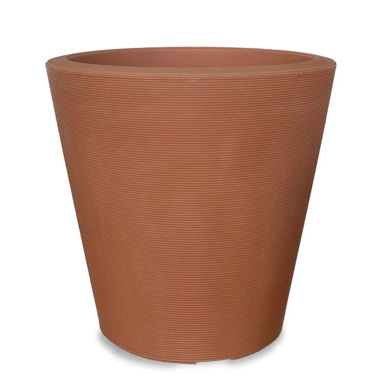 Weathered Terracotta 14" Modern Round Resin Planter