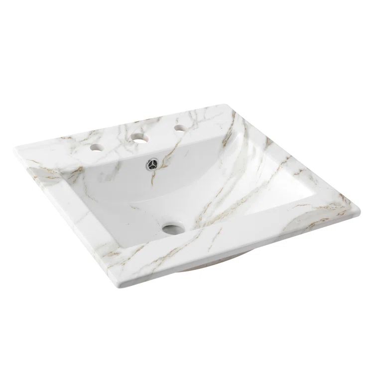 Ancillary 20" White Marble Effect Ceramic Rectangular Single Sink Basin Vanity Top