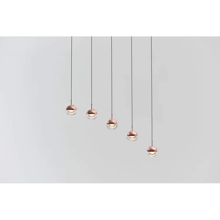 Copper and Glass 5-Light LED Pendant Chandelier
