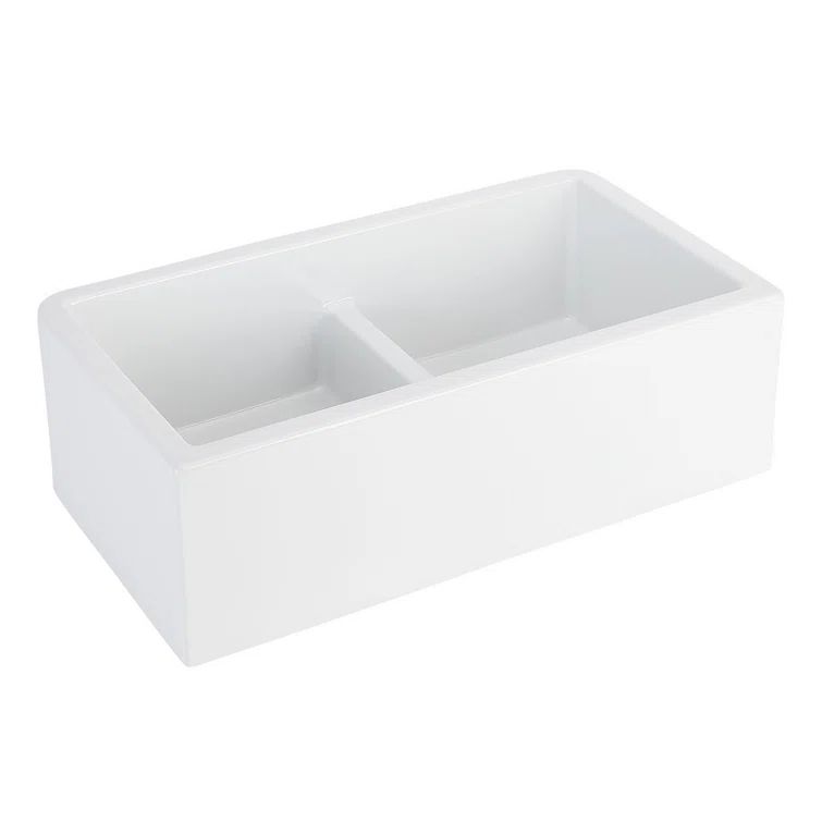 Grigham 33" White Fireclay Double Basin Farmhouse Sink