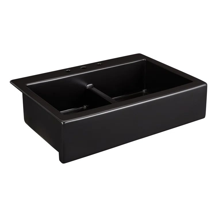 Matte Black Fireclay Double Basin Farmhouse Kitchen Sink