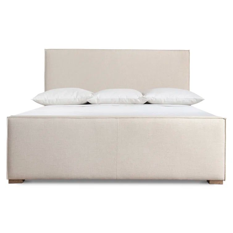 Beige Linen Upholstered Queen Bed with Wood Frame