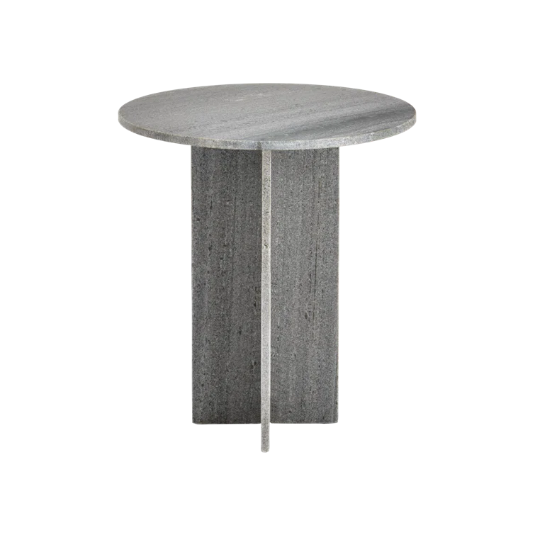 Gray Marble and Metal Round Accent Table, 18"