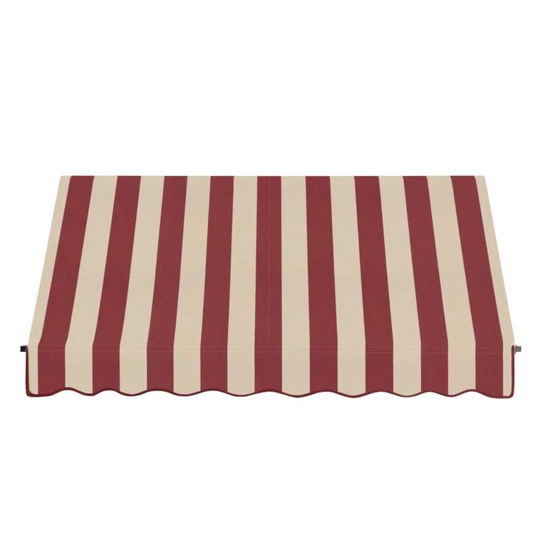 Santa Fe Burgundy and Tan Striped Acrylic Fabric Awning with Iron Rope Arms