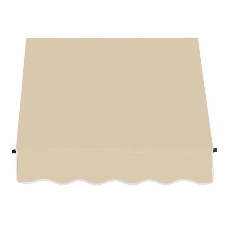 Tan Off-White Aluminum Fabric Fixed Awning with Soft Valence