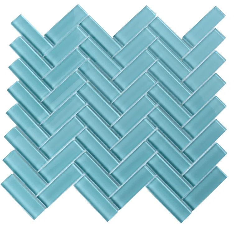 Sky Blue Herringbone Polished Glass Mosaic Tile
