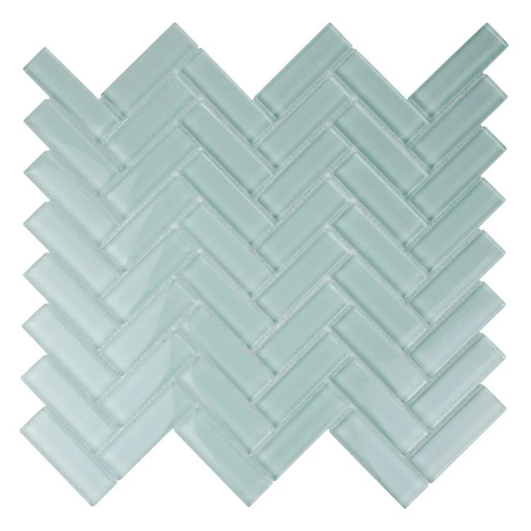 11"X 12.6" Herringbone Polished Glass Mosaic Tile