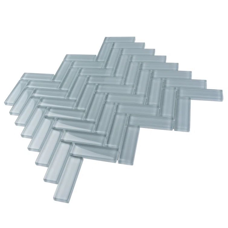 Gray 11" x 12.6" Herringbone Polished Glass Mosaic Tile