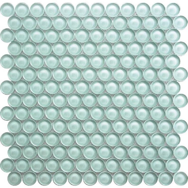 Blizzard Blue Iridescent Glass Penny Mosaic Tile Sheet