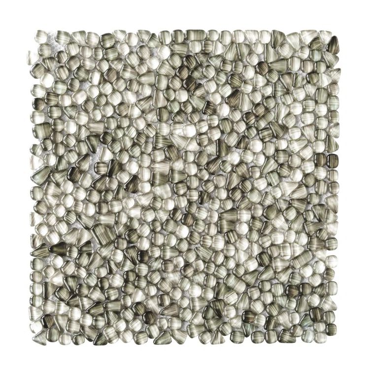 Gray Pebble Polished Glass Mosaic Tile for Kitchen and Bathroom