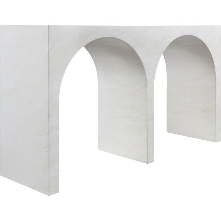 Faenza White Marble Finish Console Table with Wood Base