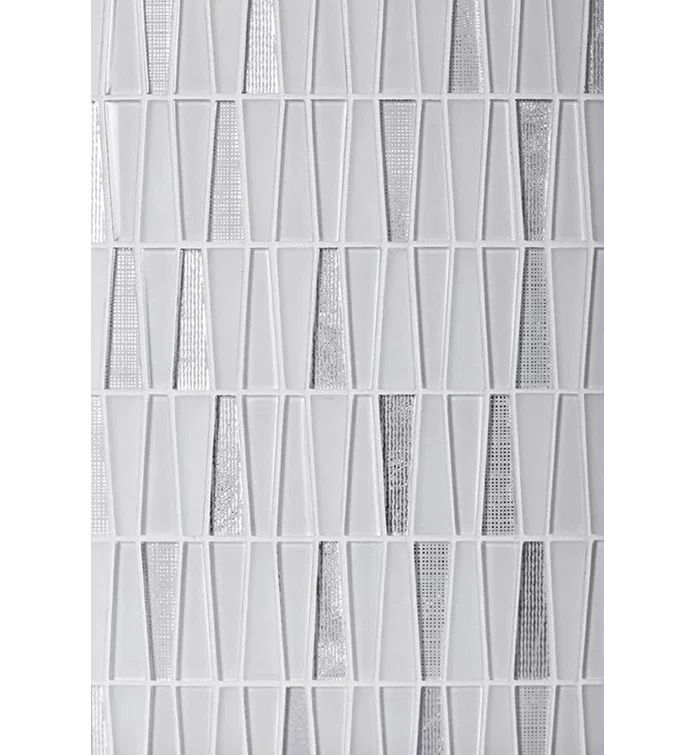 Silver and White Geometric Glass Mosaic Wall Tile