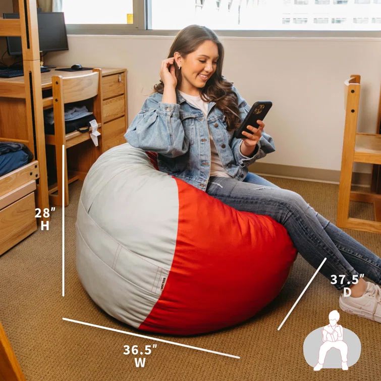 Scarlet and Gray Denim Foam Filled Bean Bag Chair