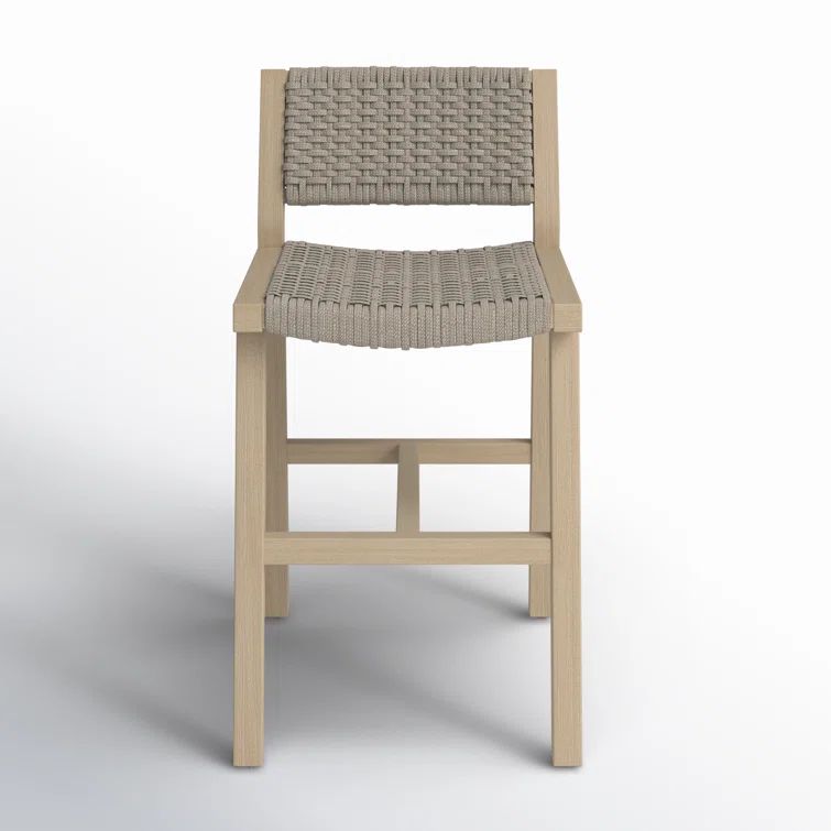 Washed Brown Teak and Gray Rope Outdoor Counter Stool