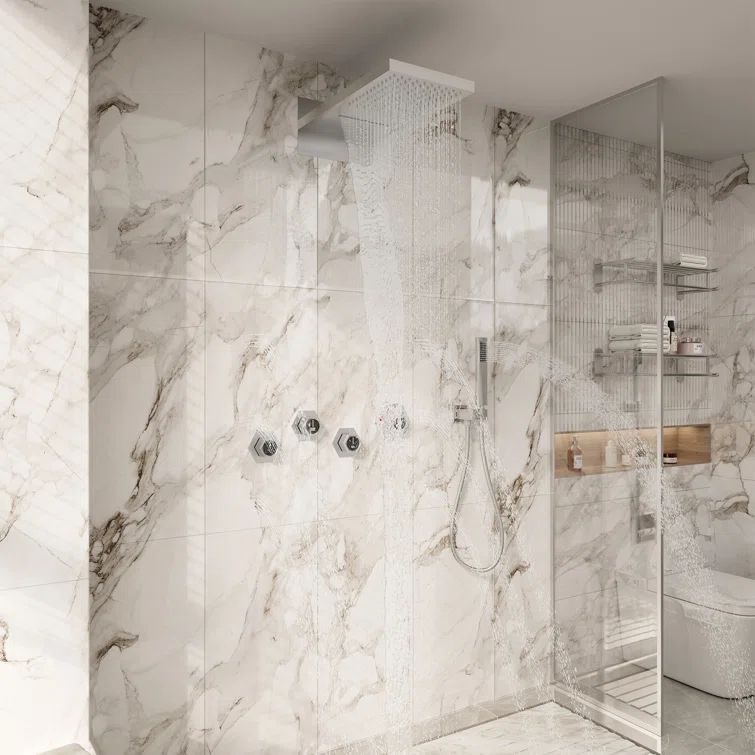 Large Brushed Nickel Dual Shower System with LED and Bluetooth