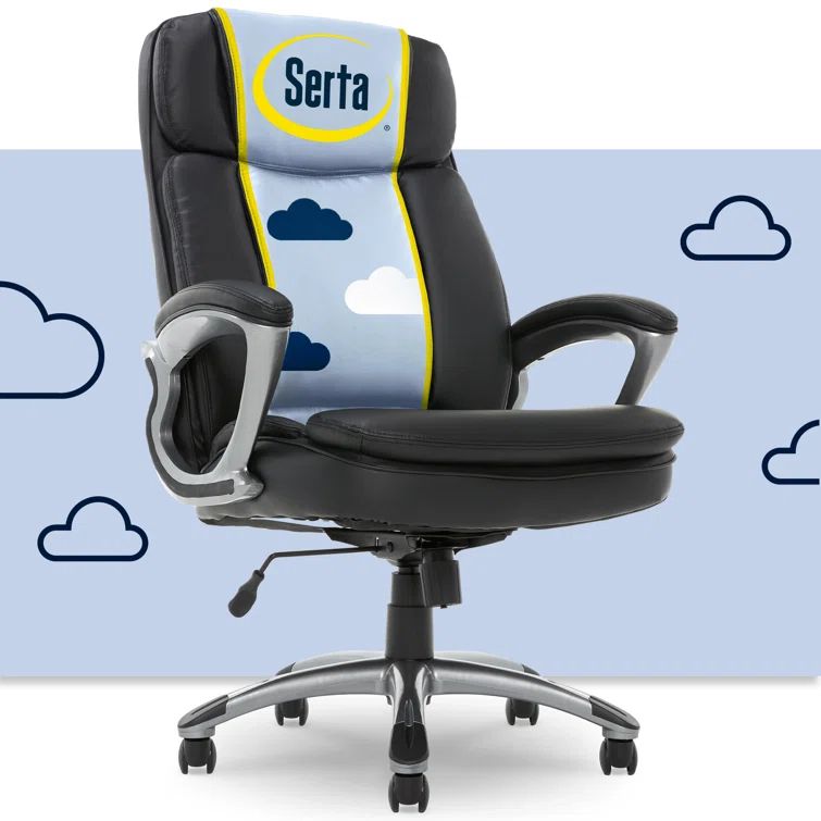 Executive Swivel Office Chair with Lumbar Support, Black Faux Leather
