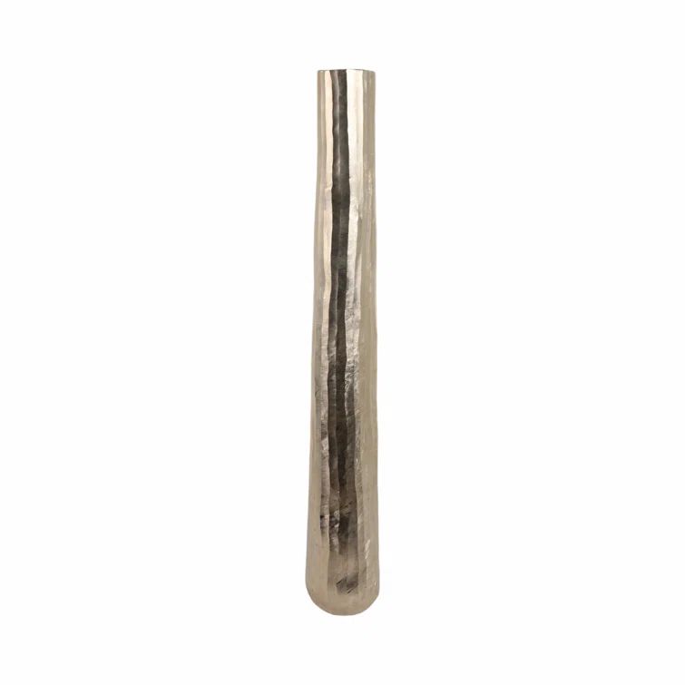 Silver Tall Etched Metal Floor Vase, 48"