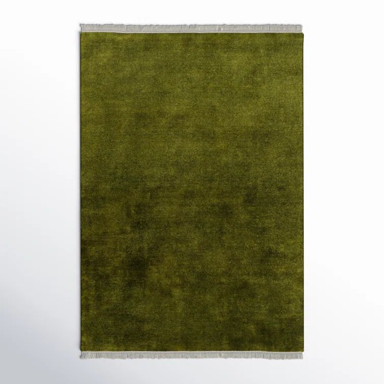 Handmade Green Wool Rectangular Fringe Rug 6' x 9'