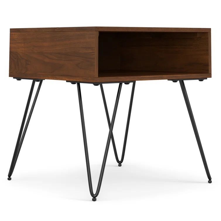Hunter Walnut Veneer Industrial End Table with Metal Hairpin Legs