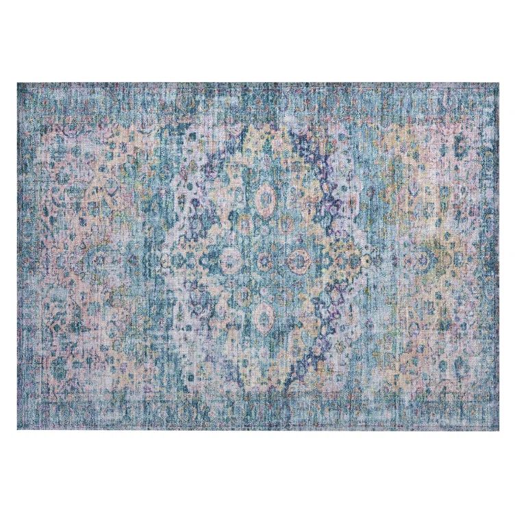 Denim Blue Synthetic Rectangular Washable Rug 30" x 20"