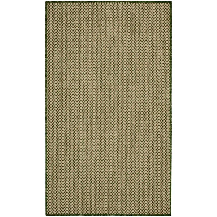 Courtyard Green and Beige Geometric Synthetic Indoor/Outdoor Rug