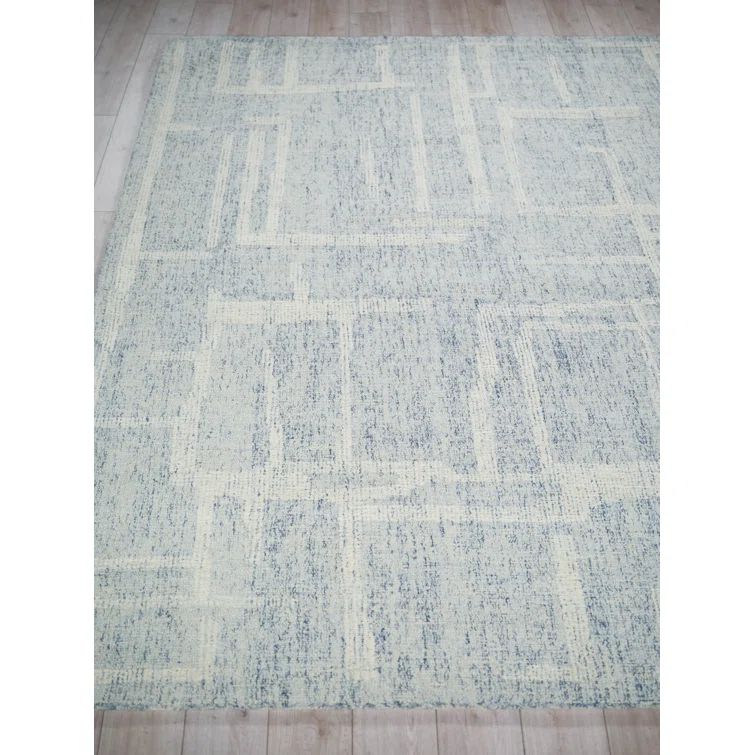 Ivory and Blue Abstract Wool Handmade Tufted 4' x 6' Rug