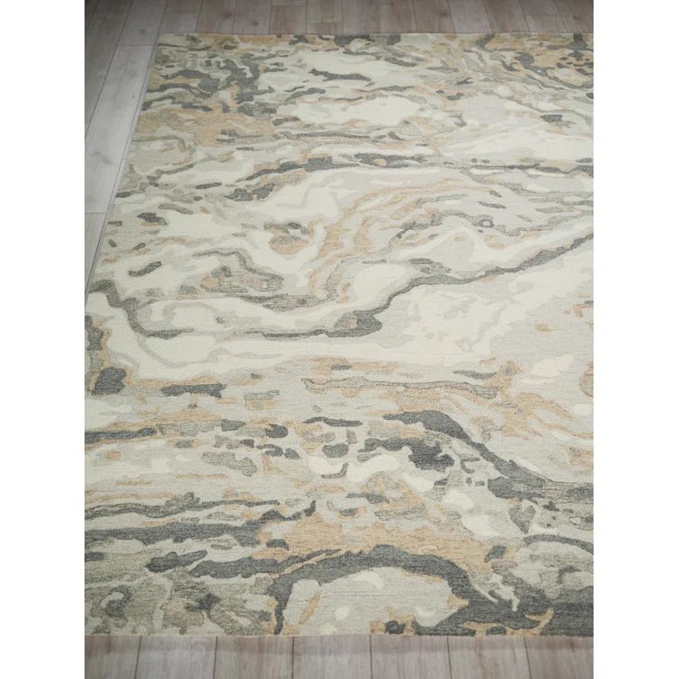 Ivory and Gray Hand Tufted Wool Abstract Area Rug 9' x 12'