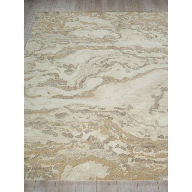 Ivory and Beige Hand Tufted Wool Abstract 10' x 14' Rug