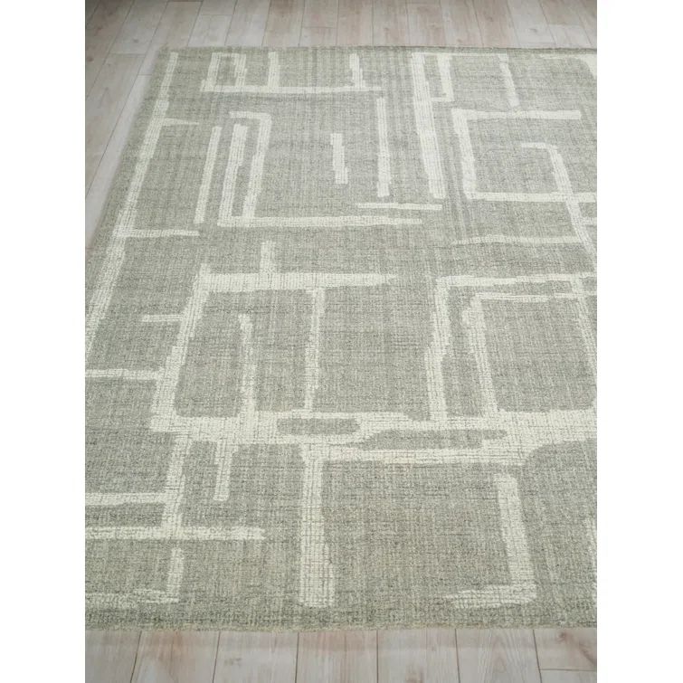 Ivory and Gray Hand Tufted Wool Abstract Rug, 6' x 9'