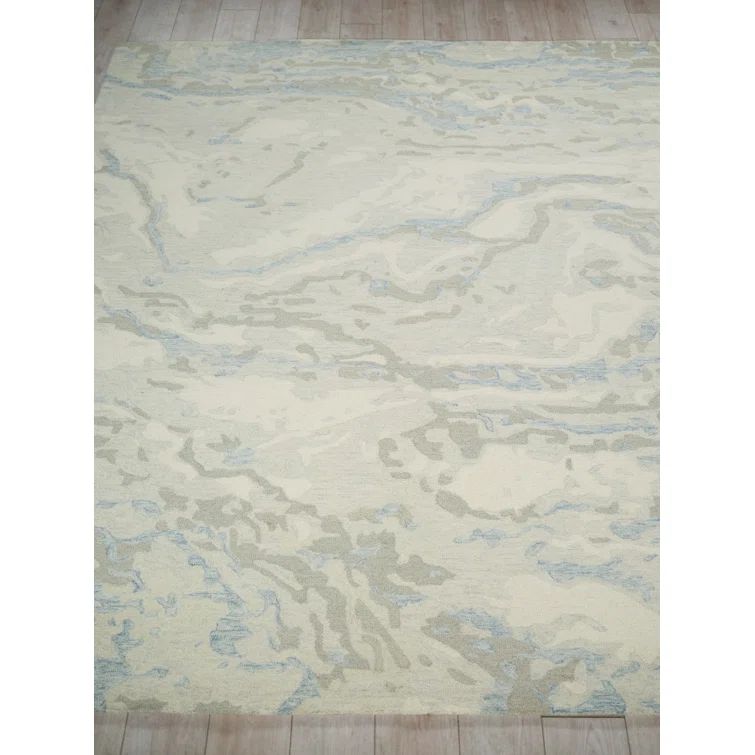 Handmade Blue and Beige Wool Tufted Abstract Area Rug 4' x 6'