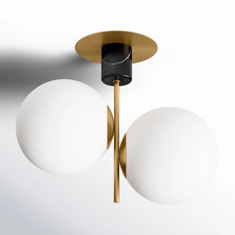 Scandinavian Mid-Century Modern Satin Brass & Black Globe Ceiling Light