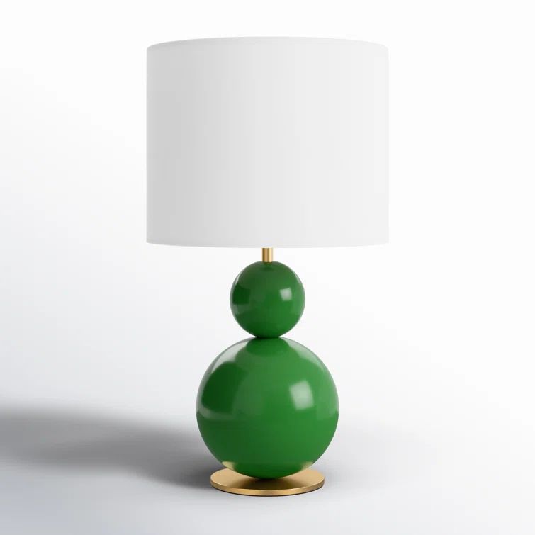Green Steel Table Lamp with White Linen Drum Shade