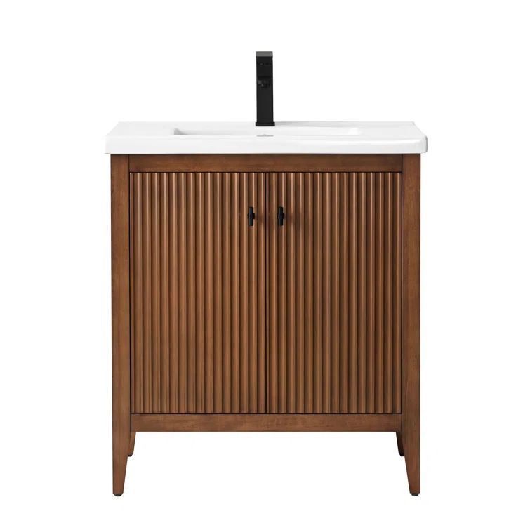 30" Walnut Freestanding Bathroom Vanity with Matte Black Hardware