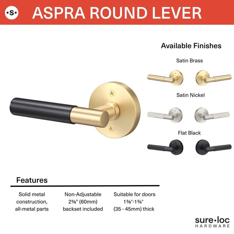 Aspra Round Lever in Flat Black and Satin Brass
