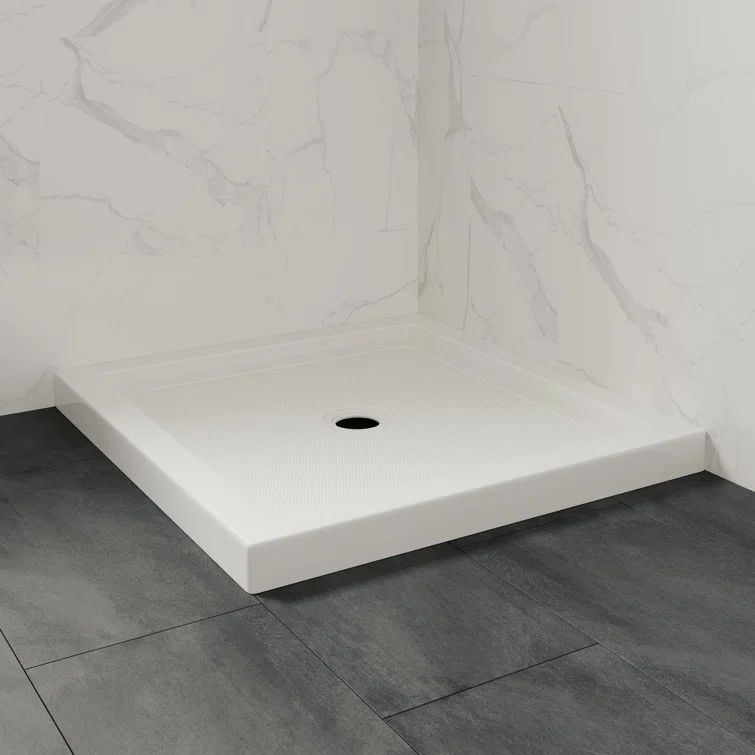 White Acrylic 36" Square Shower Base Pan with Hidden Side Drain