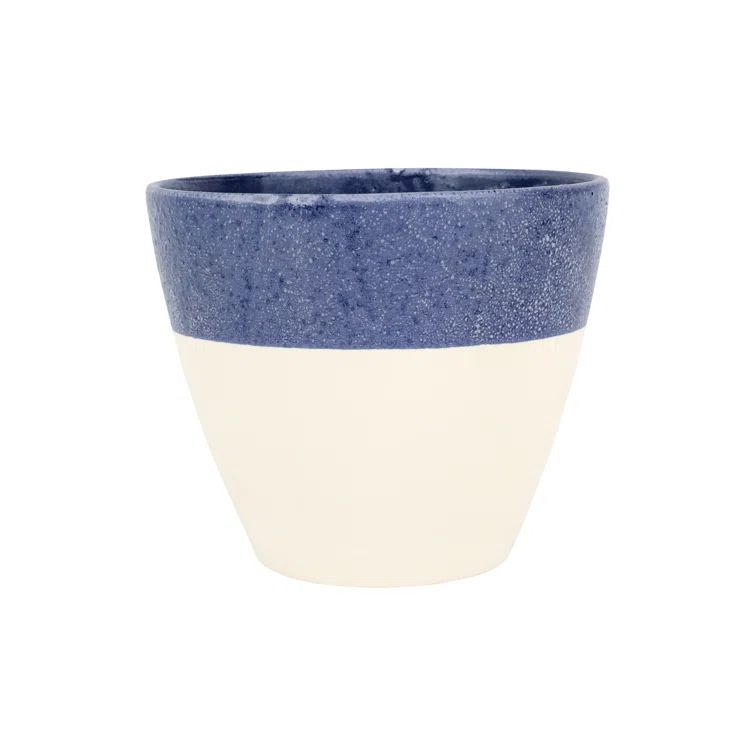 Handmade Beige and Cobalt Terra Bianca Planter, 9.5"