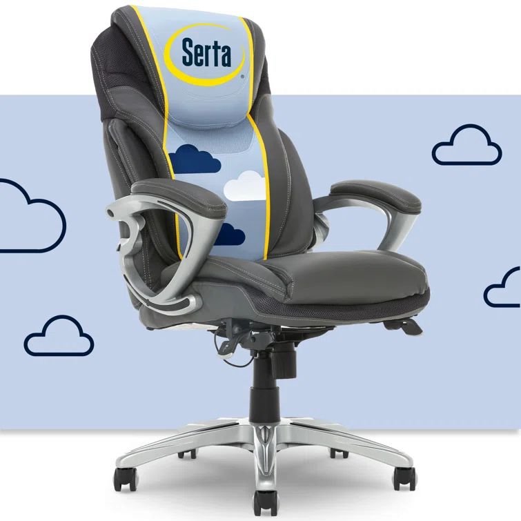 Gray Leather Executive Office Chair with Lumbar Support