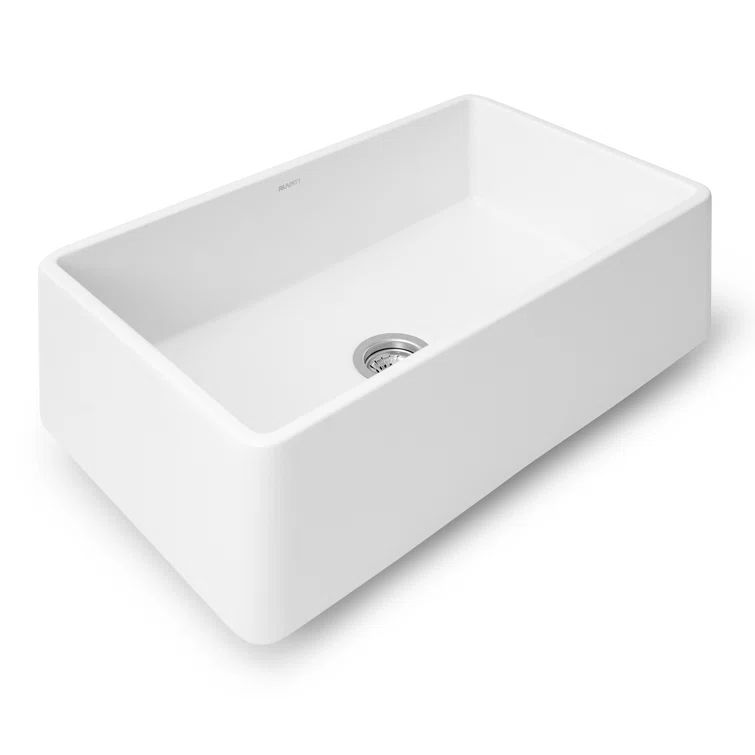 Ruvati 33" White Fireclay Reversible Farmhouse Kitchen Sink