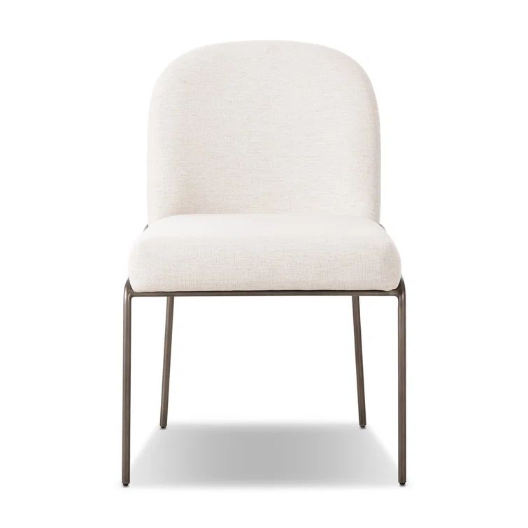 Cream Genuine Leather Upholstered Side Chair with Matte Black Metal Legs
