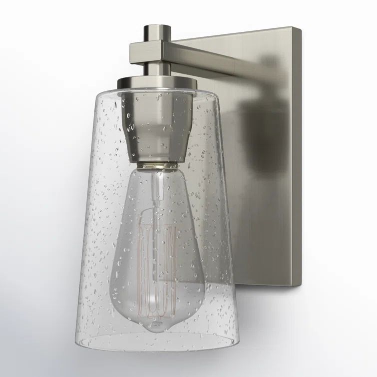 Satin Nickel Dimmable Sconce with Seeded Glass Shade