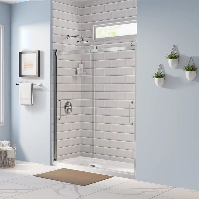 Arelo 56" - 60" W x 72" H Clear Glass Chrome Sliding Shower Door