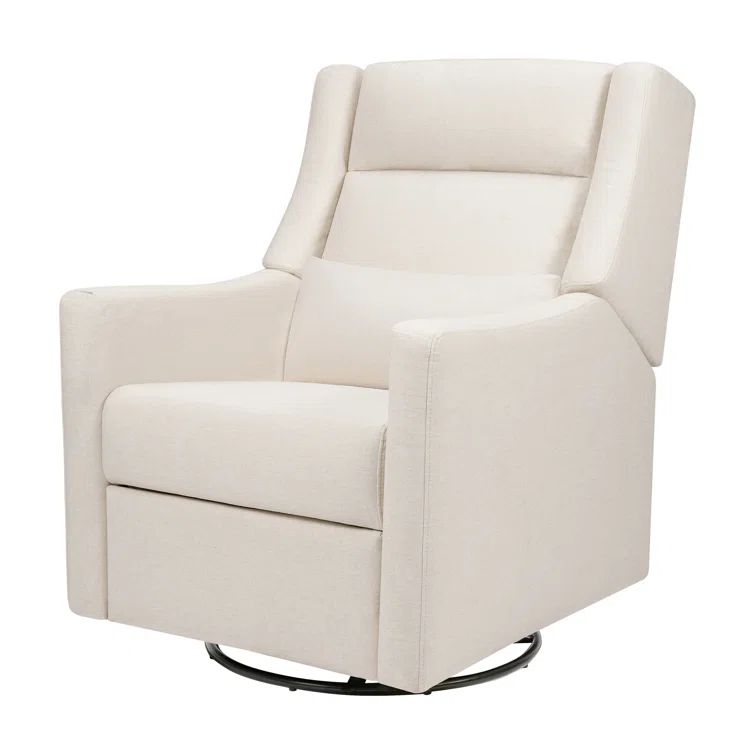 Cream Eco-Weave Swivel Recliner with Wood Base
