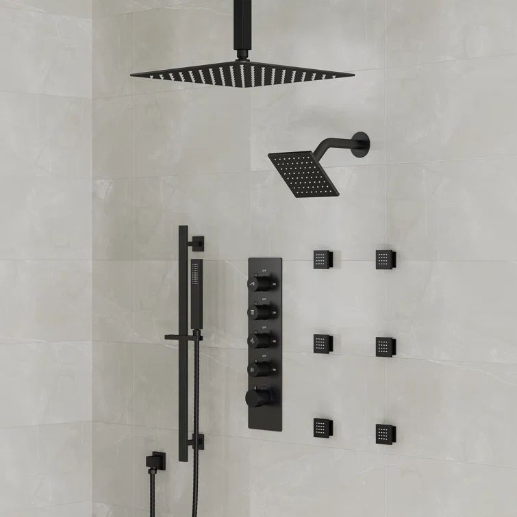 Matte Black Dual Shower System with Adjustable Body Jets